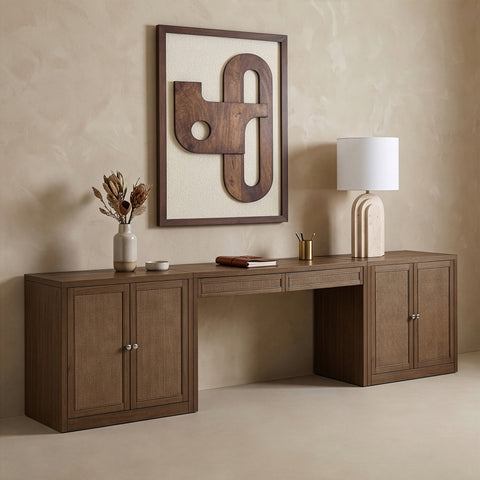 Yara Brown Cane, Solid Wood And Oak Veneer Desk, 3-Piece (Style 2)