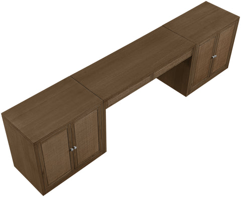 Yara Brown Cane, Solid Wood And Oak Veneer Desk, 3-Piece (Style 2)