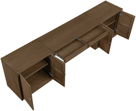 Yara Brown Cane, Solid Wood And Oak Veneer Desk, 3-Piece (Style 2)