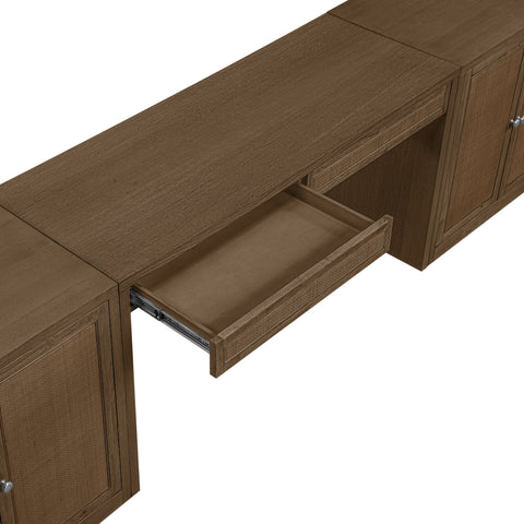 Yara Brown Cane, Solid Wood And Oak Veneer Desk, 3-Piece (Style 2)