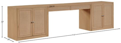 Yara Natural Cane, Solid Wood And Oak Veneer Desk, 3-Piece (Style 2)