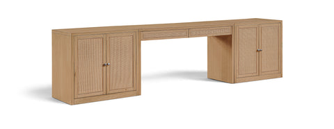 Yara Natural Cane, Solid Wood And Oak Veneer Desk, 3-Piece (Style 2)