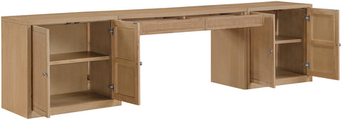 Yara Natural Cane, Solid Wood And Oak Veneer Desk, 3-Piece (Style 2)