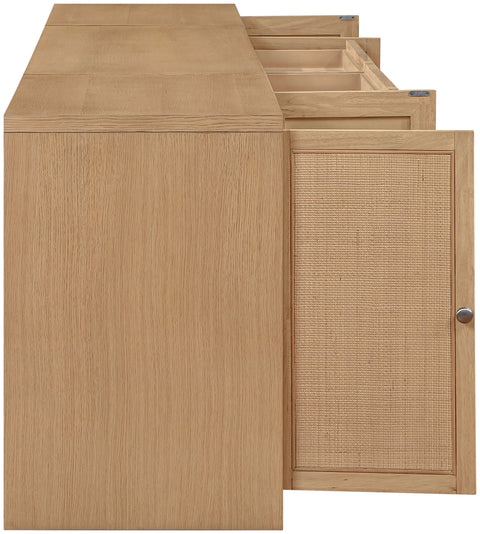 Yara Natural Cane, Solid Wood And Oak Veneer Desk, 3-Piece (Style 2)