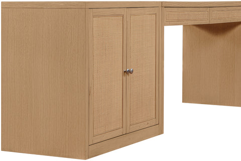 Yara Natural Cane, Solid Wood And Oak Veneer Desk, 3-Piece (Style 2)