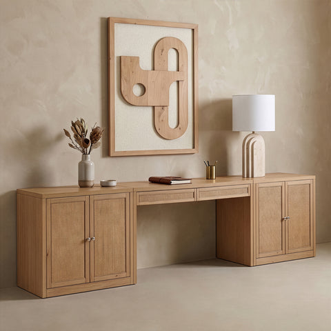 Yara Natural Cane, Solid Wood And Oak Veneer Desk, 3-Piece (Style 2)