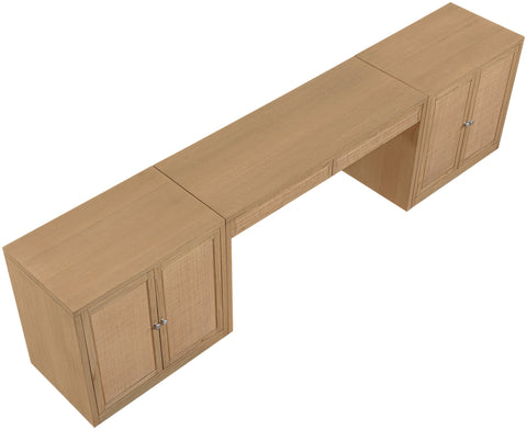 Yara Natural Cane, Solid Wood And Oak Veneer Desk, 3-Piece (Style 2)