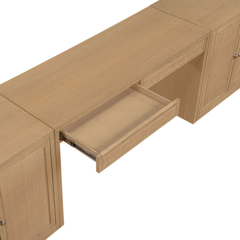 Yara Natural Cane, Solid Wood And Oak Veneer Desk, 3-Piece (Style 2)