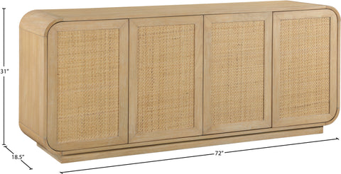 Prescott Natural Solid Wood And Natural Cane Sideboard / Buffet, 1 Piece