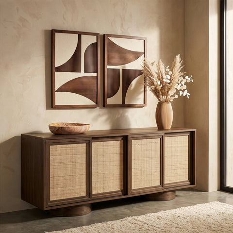 Prescott Brown Solid Wood And Brown Cane Sideboard / Buffet, 1 Piece (Style 2)