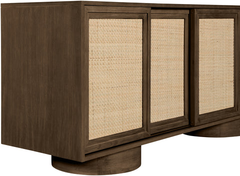 Prescott Brown Solid Wood And Brown Cane Sideboard / Buffet, 1 Piece (Style 2)