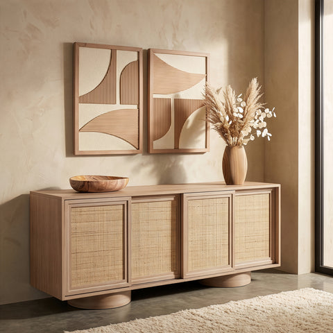 Prescott Natural Solid Wood And Natural Cane Sideboard / Buffet, 1 Piece (Style 2)