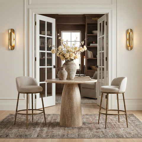 Orla Beige Performance Fabric Upholstered Bar Stool, 1 Piece (Style 3)