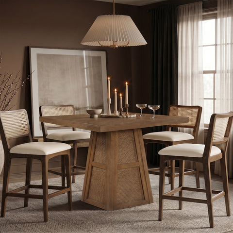 Vale 36.25" Brown Cane, Oak Veneer And Solid Wood Dining Table, 1 Piece