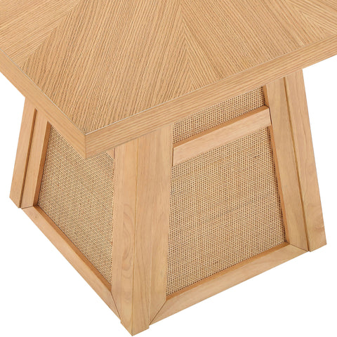 Vale 36.25" Natural Cane, Oak Veneer And Solid Wood Dining Table, 1 Piece