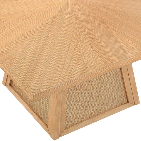 Vale 54.25" Natural Cane, Oak Veneer And Solid Wood Dining Table, 1 Piece