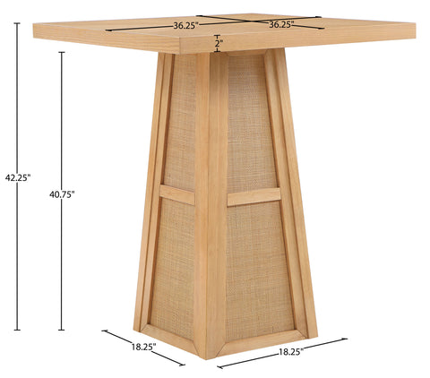 Vale 36.25" Natural Cane, Oak Veneer And Solid Wood Bar Height Table, 1 Piece