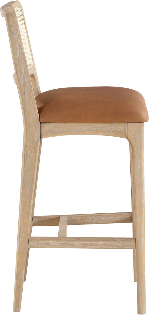 Harlow Cognac Cane Back And Vegan Leather Upholstered Bar Stool, 2-Piece