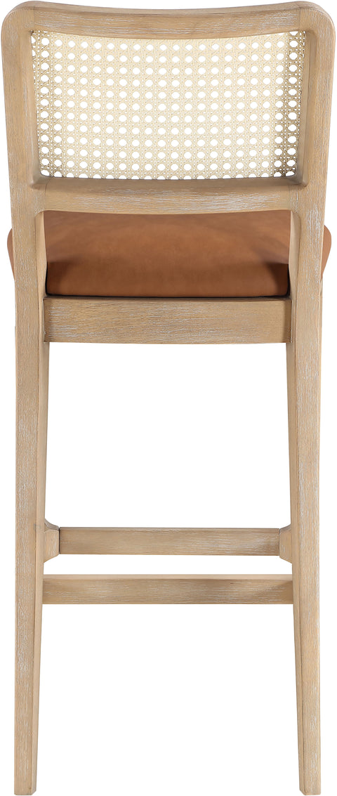 Harlow Cognac Cane Back And Vegan Leather Upholstered Bar Stool, 2-Piece