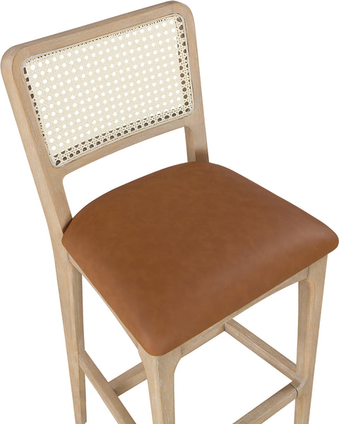 Harlow Cognac Cane Back And Vegan Leather Upholstered Bar Stool, 2-Piece