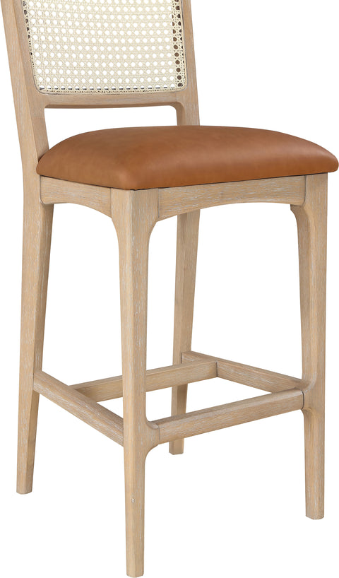 Harlow Cognac Cane Back And Vegan Leather Upholstered Bar Stool, 2-Piece
