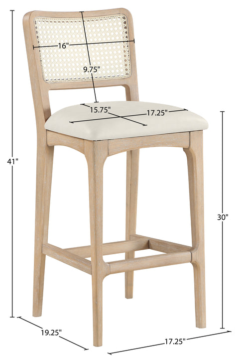 Harlow Cream Cane Back And Vegan Leather Upholstered Bar Stool, 2-Piece