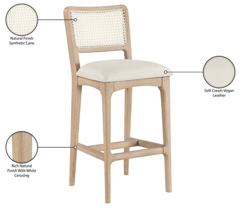 Harlow Cream Cane Back And Vegan Leather Upholstered Bar Stool, 2-Piece