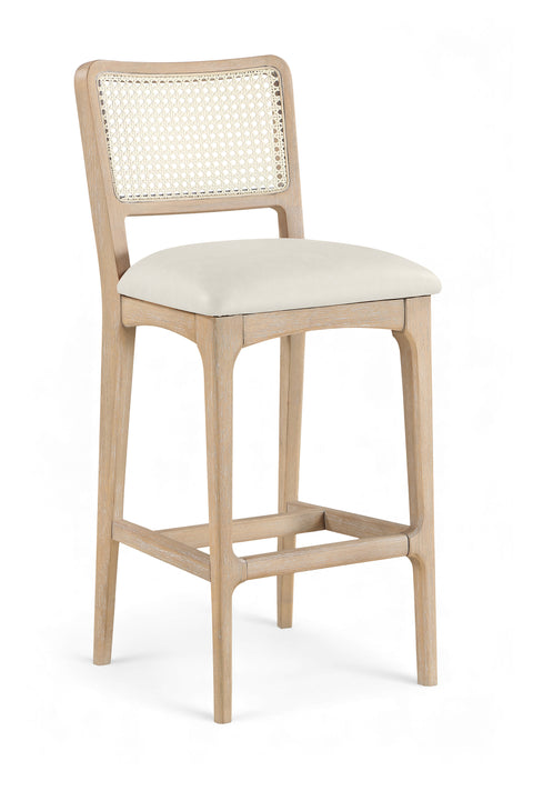 Harlow Cream Cane Back And Vegan Leather Upholstered Bar Stool, 2-Piece