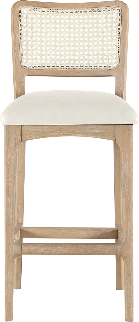 Harlow Cream Cane Back And Vegan Leather Upholstered Bar Stool, 2-Piece