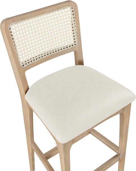 Harlow Cream Cane Back And Vegan Leather Upholstered Bar Stool, 2-Piece