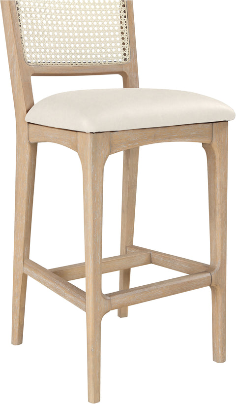Harlow Cream Cane Back And Vegan Leather Upholstered Bar Stool, 2-Piece
