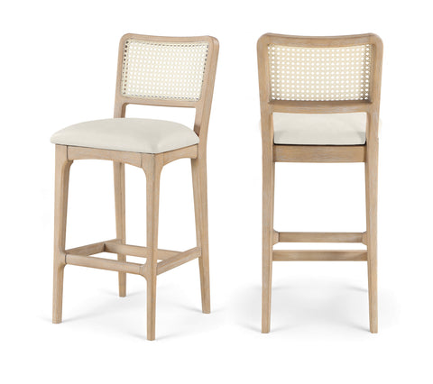 Harlow Cream Cane Back And Vegan Leather Upholstered Bar Stool, 2-Piece