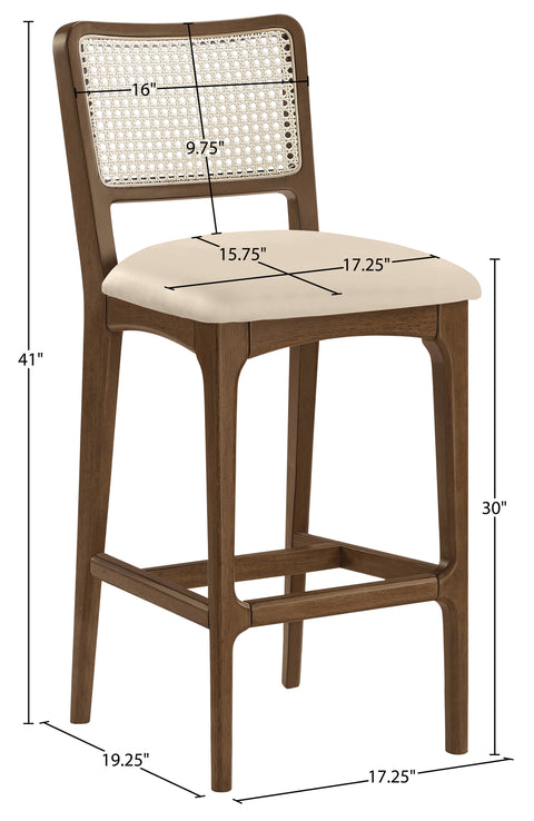 Harlow Beige Cane Back And Vegan Leather Upholstered Bar Stool, 2-Piece