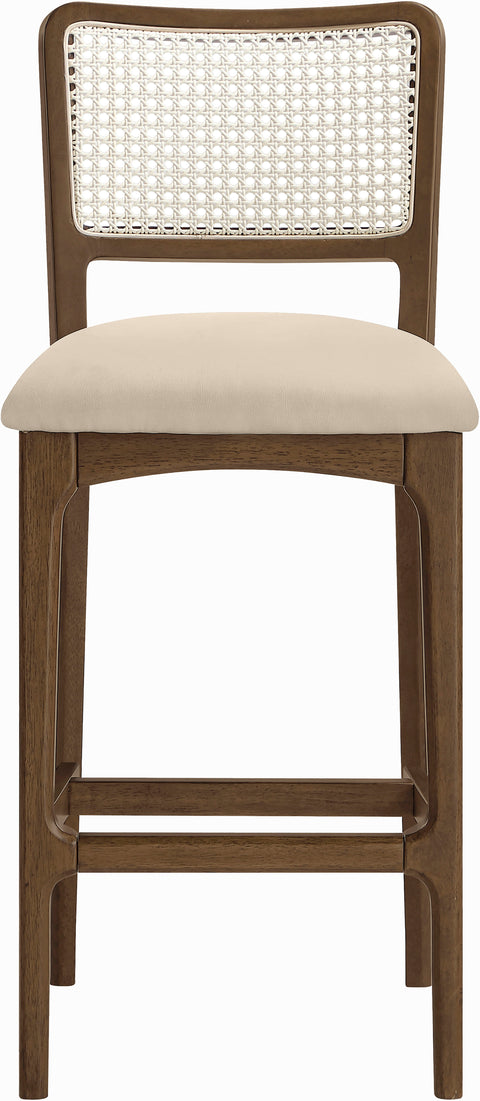 Harlow Beige Cane Back And Vegan Leather Upholstered Bar Stool, 2-Piece