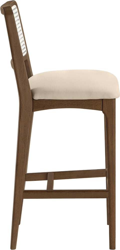 Harlow Beige Cane Back And Vegan Leather Upholstered Bar Stool, 2-Piece