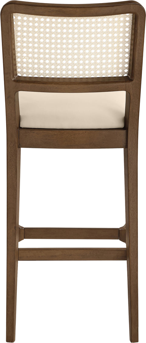 Harlow Beige Cane Back And Vegan Leather Upholstered Bar Stool, 2-Piece