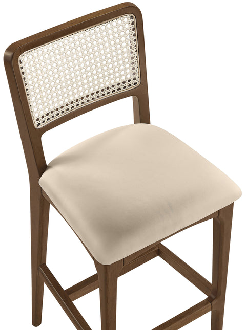 Harlow Beige Cane Back And Vegan Leather Upholstered Bar Stool, 2-Piece