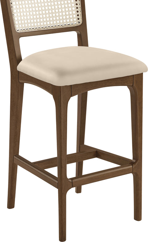 Harlow Beige Cane Back And Vegan Leather Upholstered Bar Stool, 2-Piece