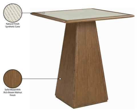 Harlow 36" Brown Walnut Glass And Cane Top With Solid Wood Base Bar Height Table, 1 Piece