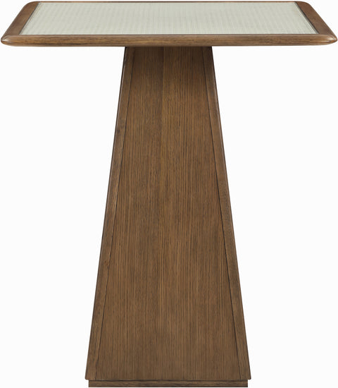 Harlow 36" Brown Walnut Glass And Cane Top With Solid Wood Base Bar Height Table, 1 Piece
