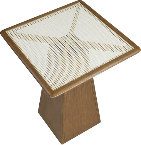 Harlow 36" Brown Walnut Glass And Cane Top With Solid Wood Base Bar Height Table, 1 Piece
