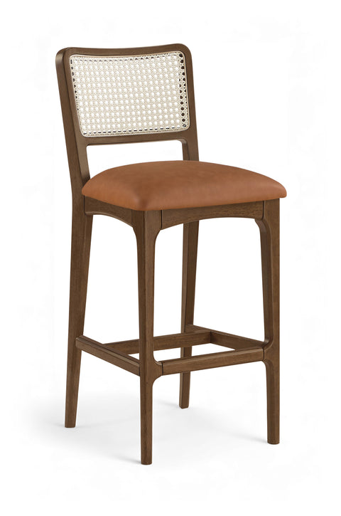Harlow Cognac Cane Back And Vegan Leather Upholstered Bar Stool, 2-Piece (Style 2)