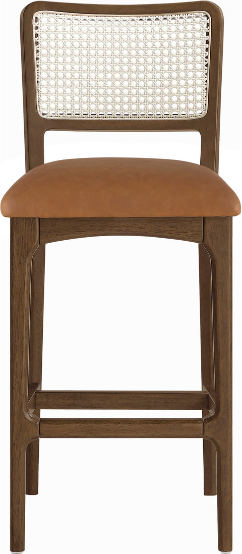 Harlow Cognac Cane Back And Vegan Leather Upholstered Bar Stool, 2-Piece (Style 2)