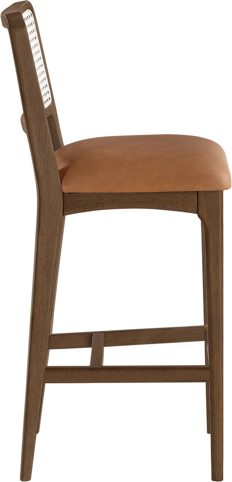 Harlow Cognac Cane Back And Vegan Leather Upholstered Bar Stool, 2-Piece (Style 2)