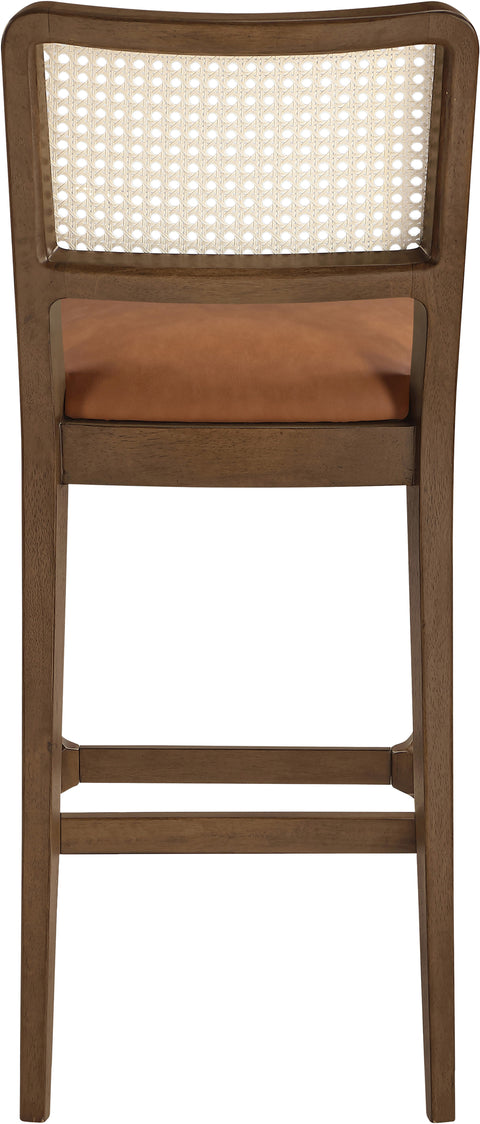 Harlow Cognac Cane Back And Vegan Leather Upholstered Bar Stool, 2-Piece (Style 2)
