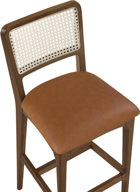 Harlow Cognac Cane Back And Vegan Leather Upholstered Bar Stool, 2-Piece (Style 2)