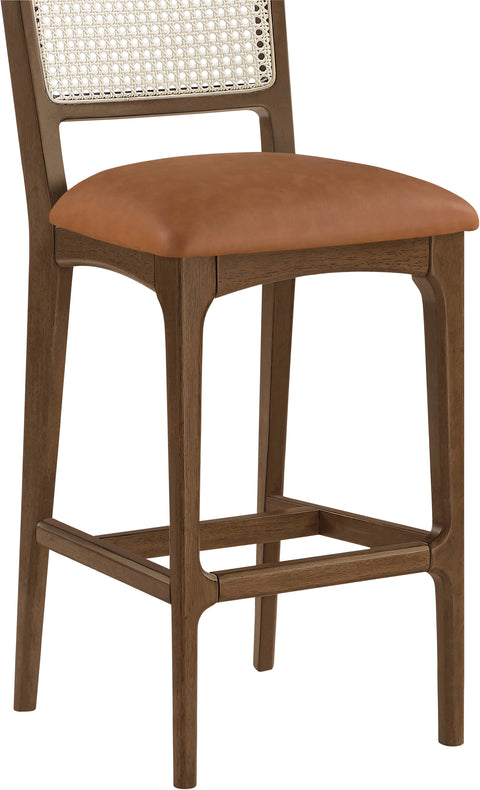 Harlow Cognac Cane Back And Vegan Leather Upholstered Bar Stool, 2-Piece (Style 2)