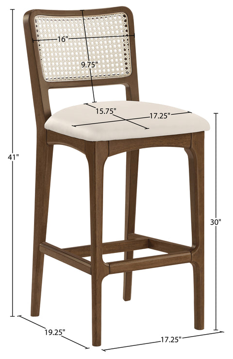 Harlow Cream Cane Back And Vegan Leather Upholstered Bar Stool, 2-Piece (Style 2)