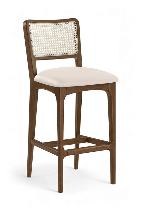 Harlow Cream Cane Back And Vegan Leather Upholstered Bar Stool, 2-Piece (Style 2)