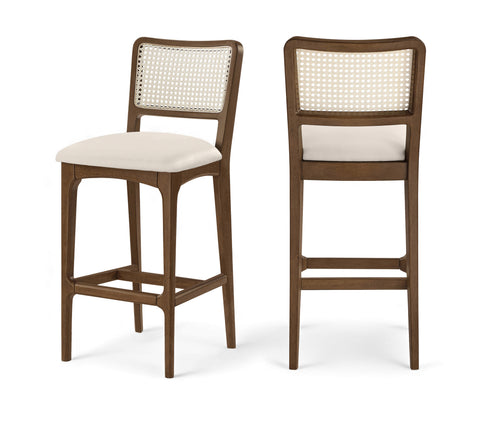 Harlow Cream Cane Back And Vegan Leather Upholstered Bar Stool, 2-Piece (Style 2)